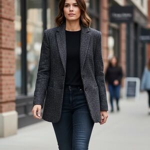 Yvonne & Marie Jacket 6 Black Tweed Textured Sparkle Blazer Pickets Buttons